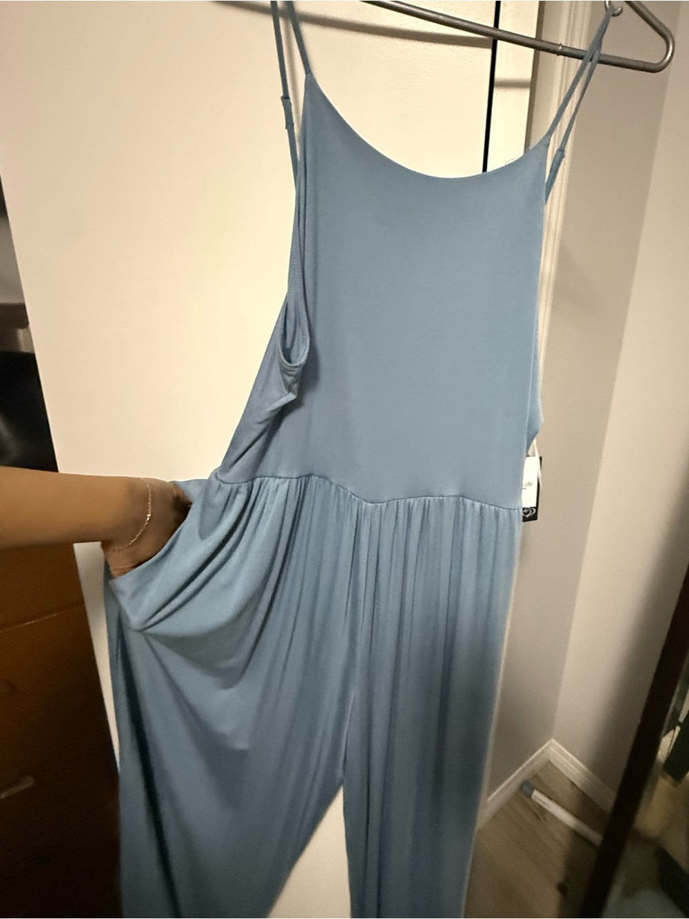 Women's Light Blue Wide-Leg Jumpsuit with Spaghetti Straps